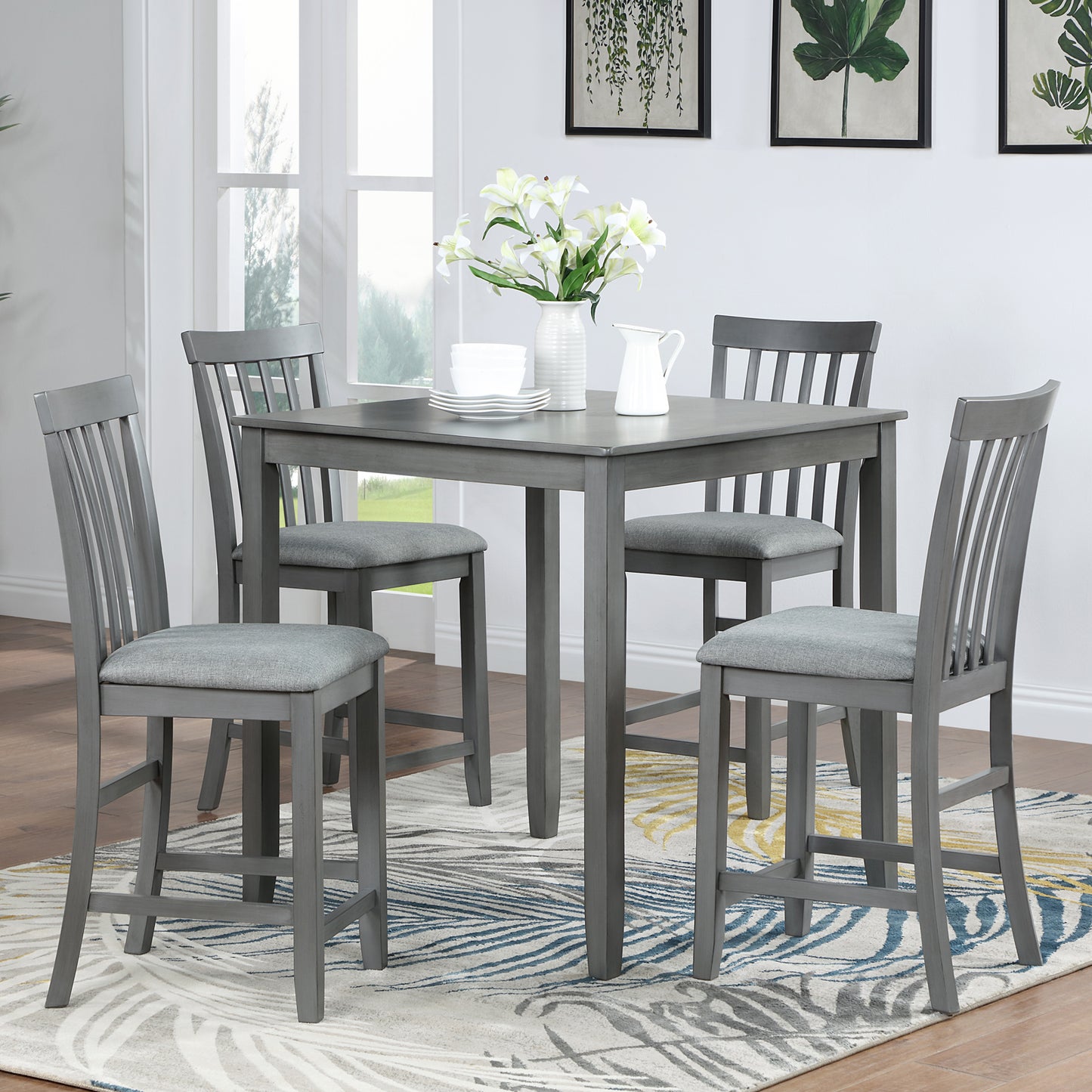Counter Height Square Dining Table for 4 - Gray Acacia Wood