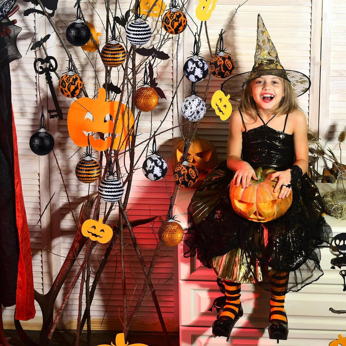 Halloween Tree Decorations Set - Pumpkins Ghosts Bats Spiders for Holiday Parties