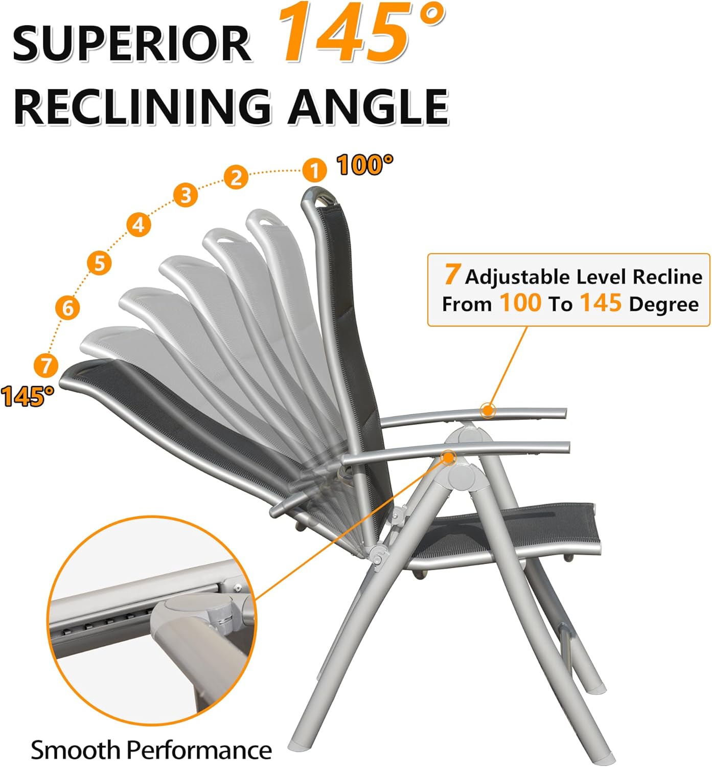 Patio Folding Chairs Set Of 2, Aluminium Frame Outdoor Reclining For