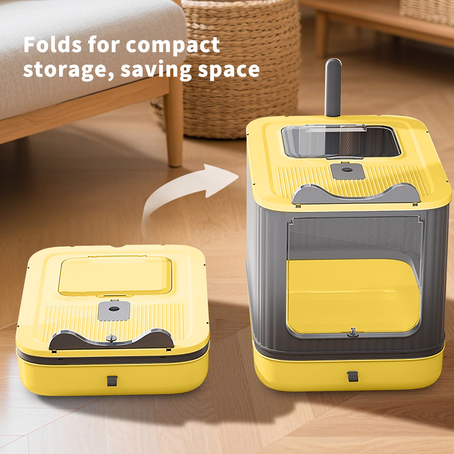 Self Pickup Cat Litter Box in Yellow - Pet Furniture for Cats