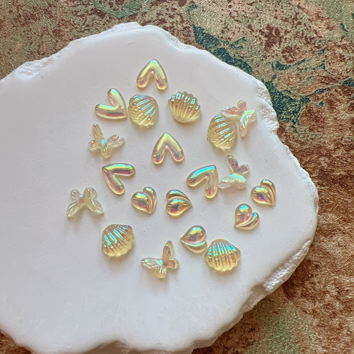 Nail Art Resin Accessories Set - Iridescent Shell, Peach Heart & Butterfly