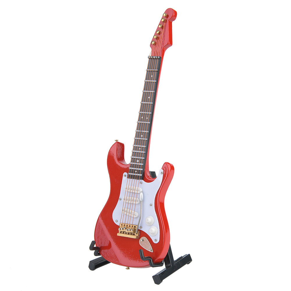 Mini Wooden Electric Guitar Model Ornament with Stand - Red
