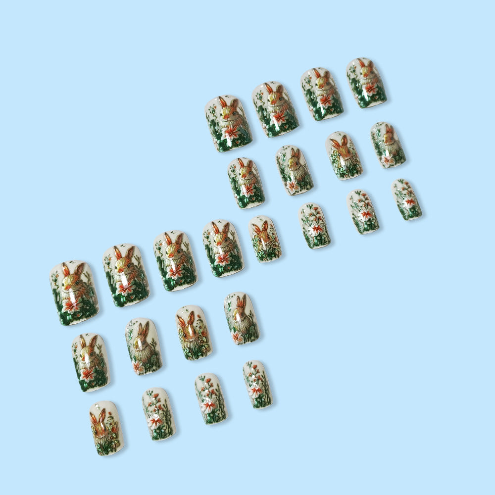 Easter Nail Art Kit with Rabbit Stickers, Gel Glue & Nail File - Colorful Press-On Nails