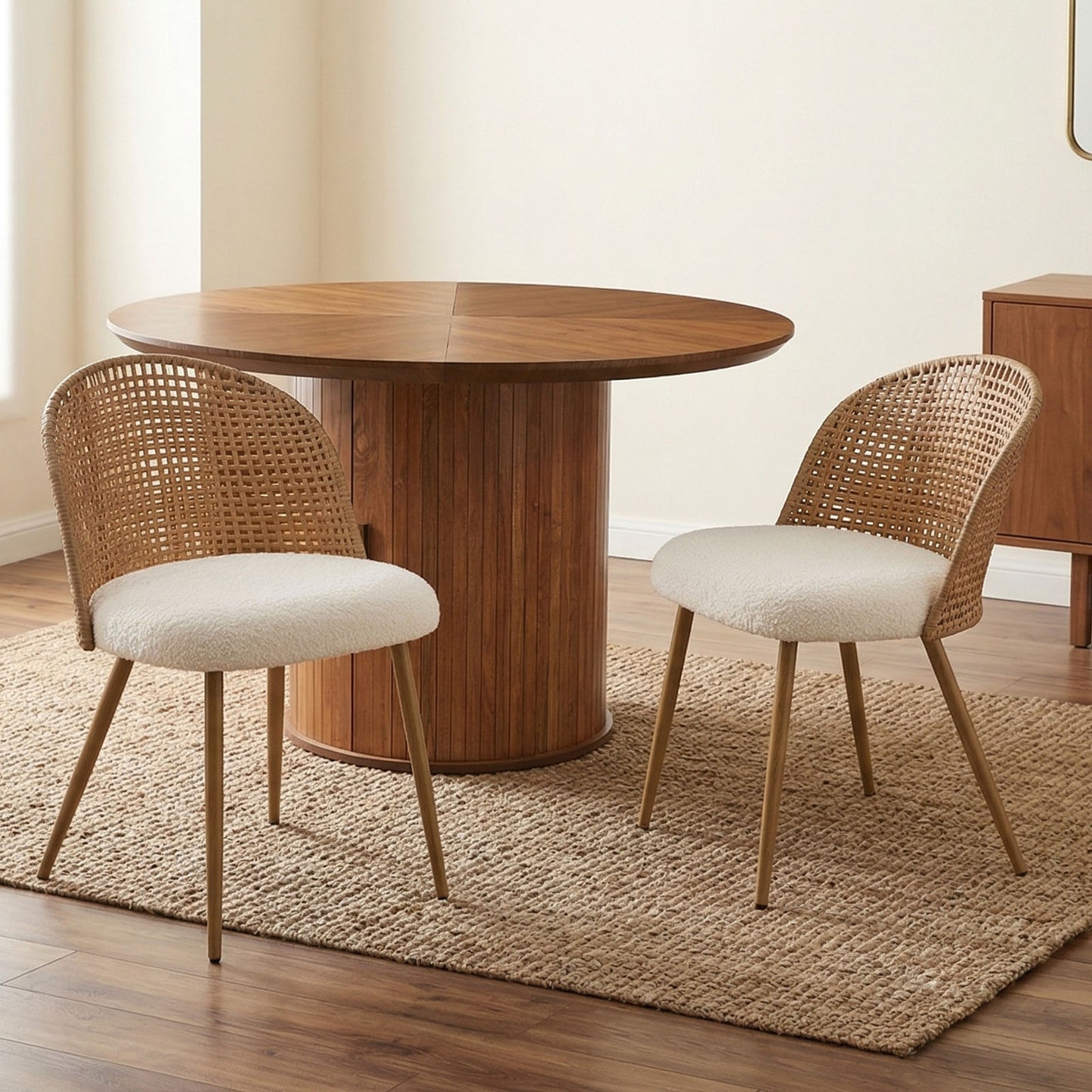 Modern Beige & Brown Wicker Dining Chairs Set of 4