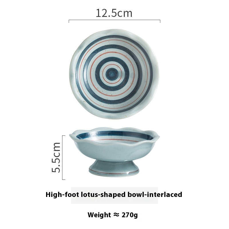 Japanese Ceramic Tall Bowl with Lotus Leaf Design - Retro Kitchen Decor