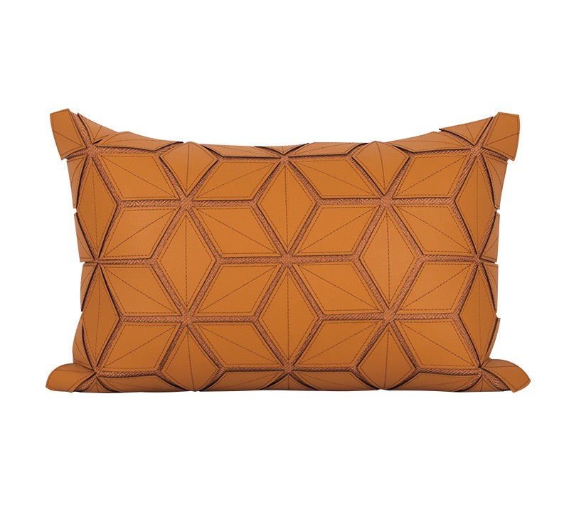 Geometric Petal Leather Waist Pillow Cover with Cushion for Living Room