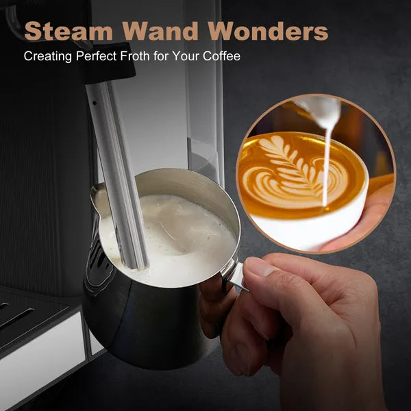 Espresso Machine with Milk Frother - Compact Stainless Steel Coffee Maker