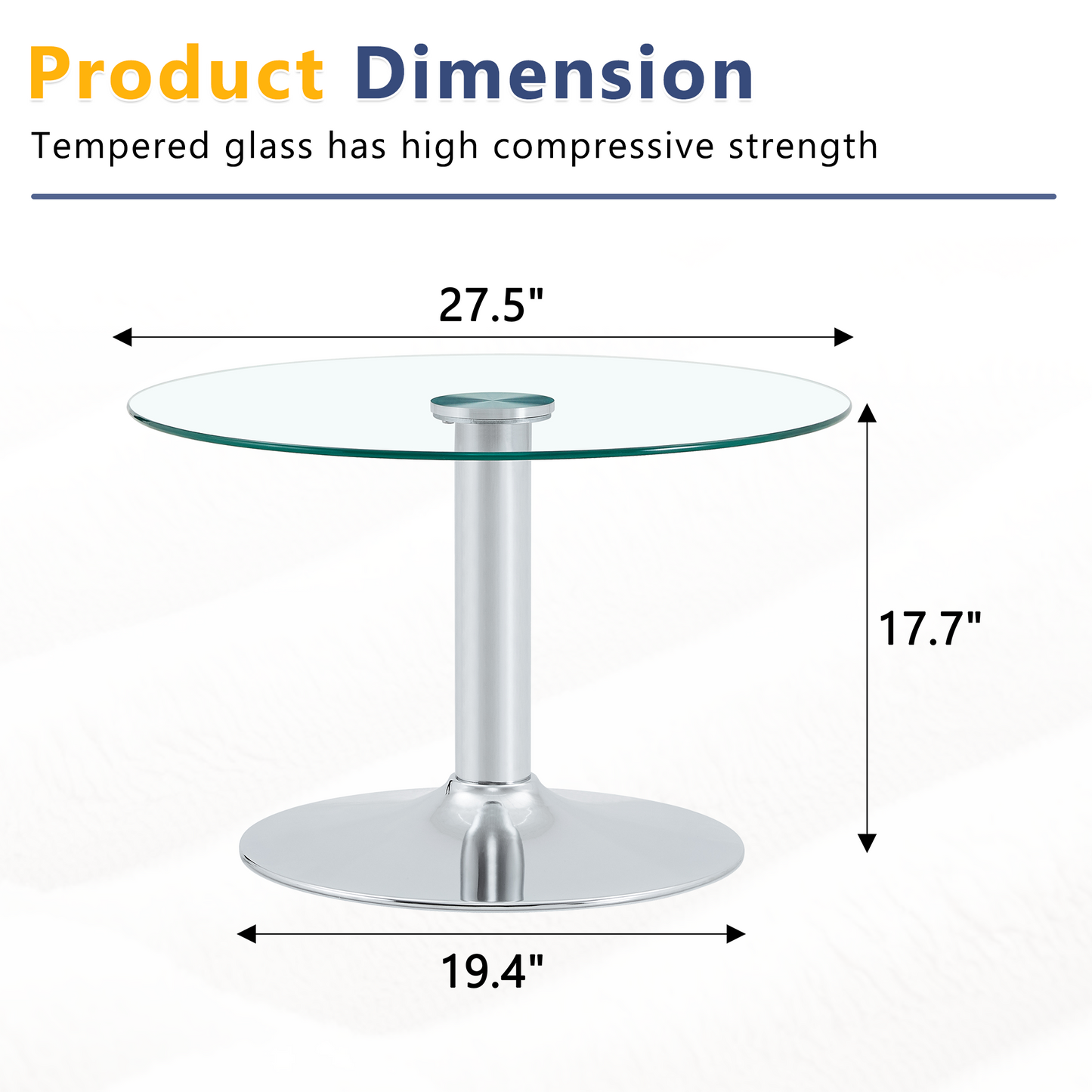 Round Tempered Glass Coffee Table - 27.5 Inch, Silver Base