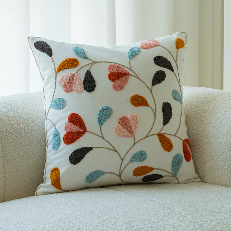 Flower Embroidery Pillow Cover - Decorative Cushion Cover for Living Room