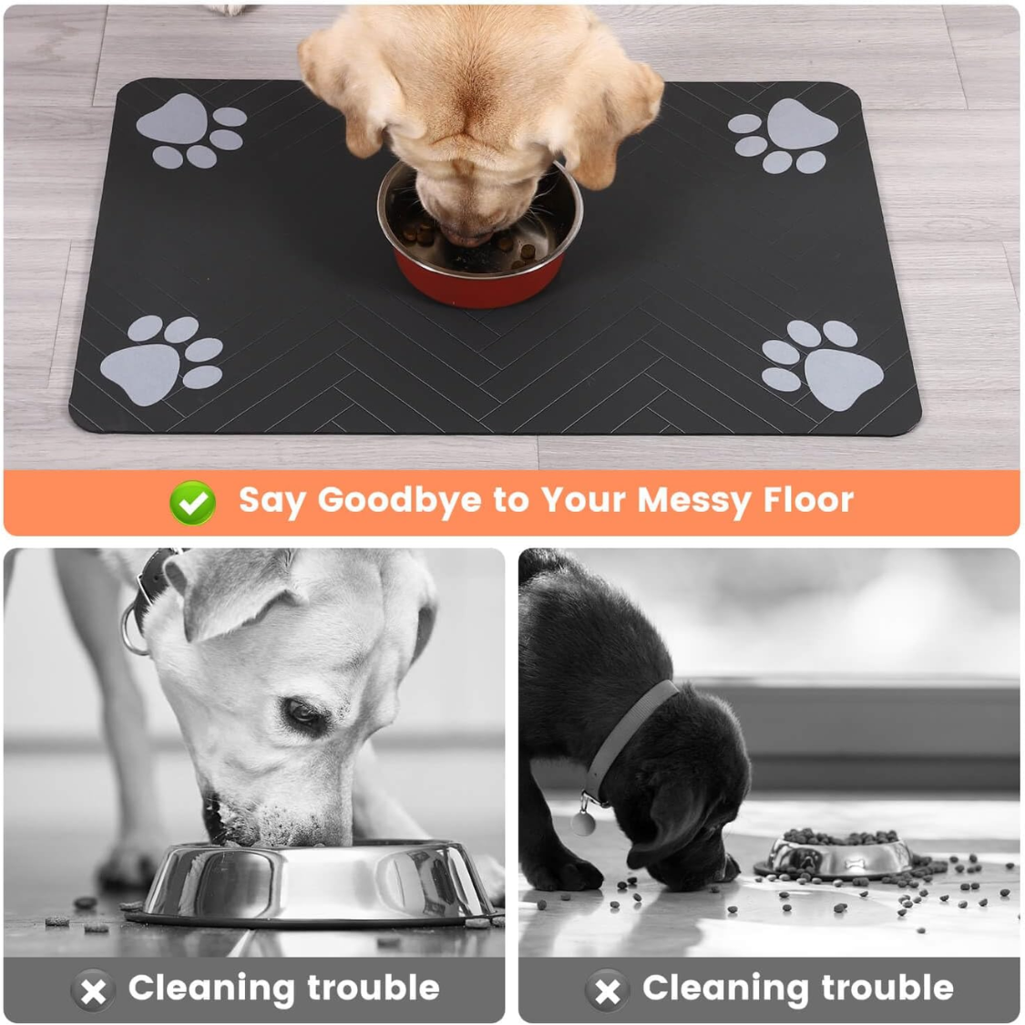 Pet Feeding Mat with Waterproof Rubber Backing - Absorbent & Non-Slip for Dogs & Cats