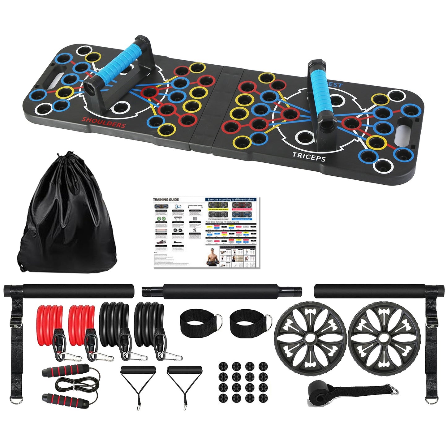 Multifunctional Push Up Board with 15 Fitness Accessories - Black