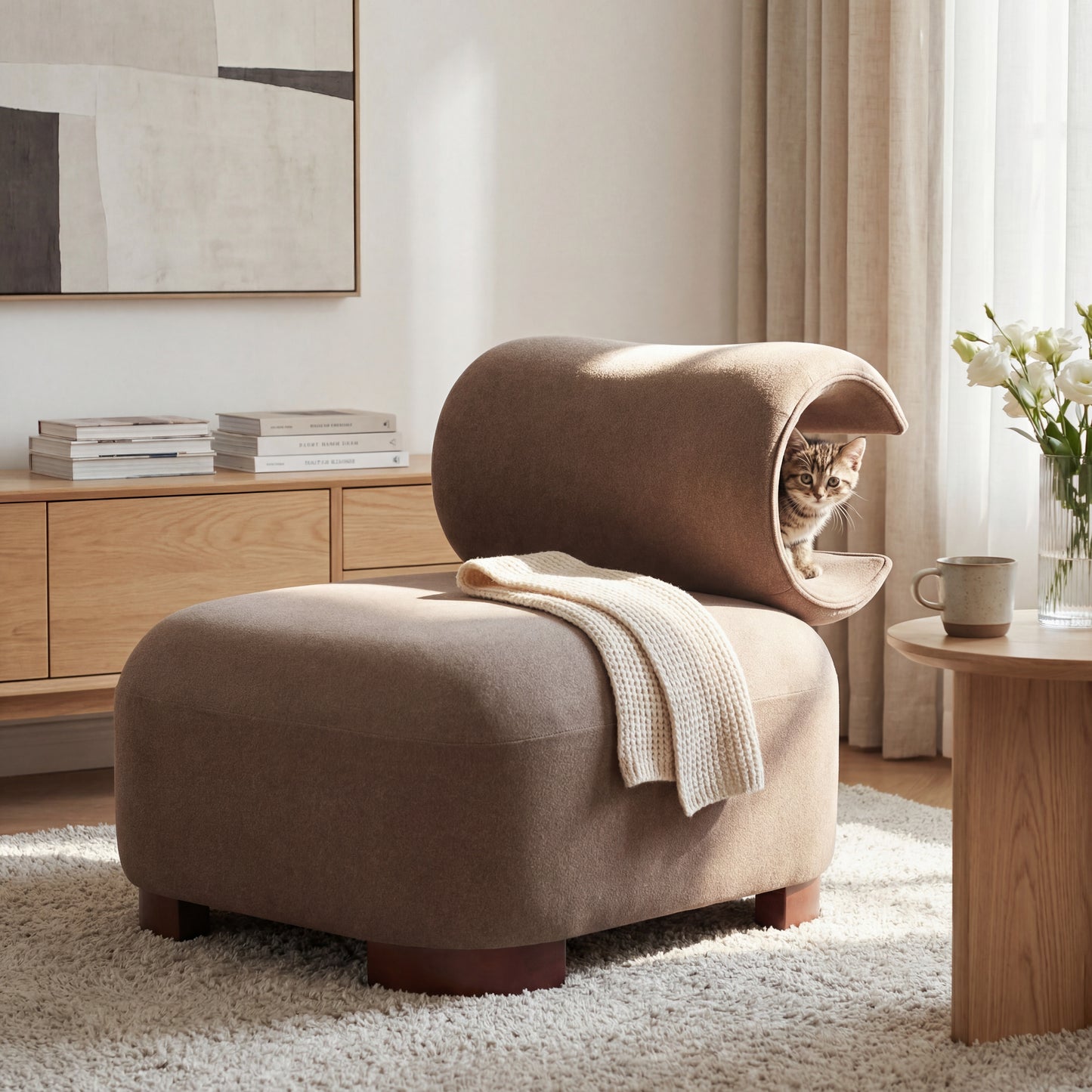 Modern Brown Accent Chair - Pet-Friendly, 330 lbs Capacity