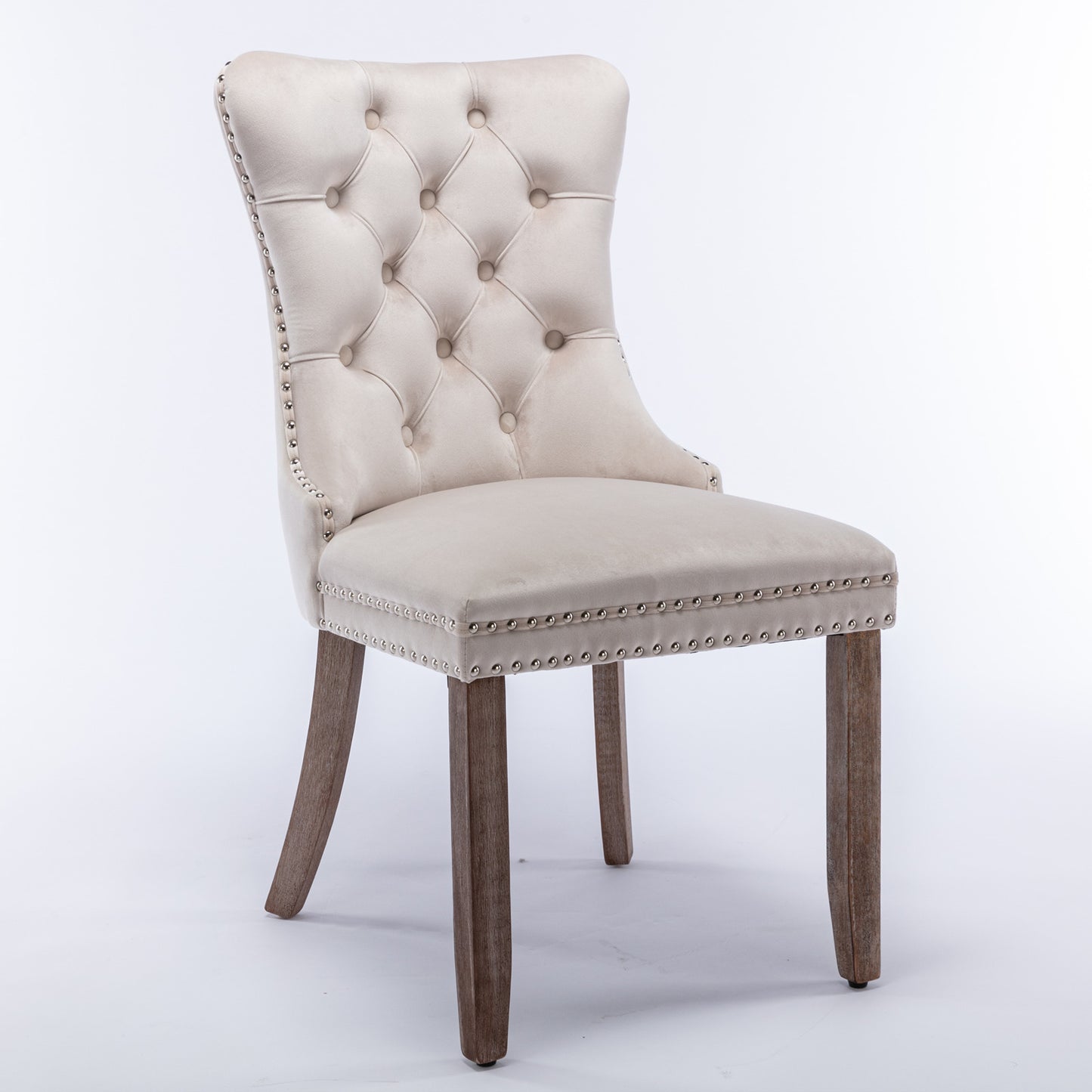 Beige Velvet Upholstered Dining Chairs Set - Modern Tufted Design