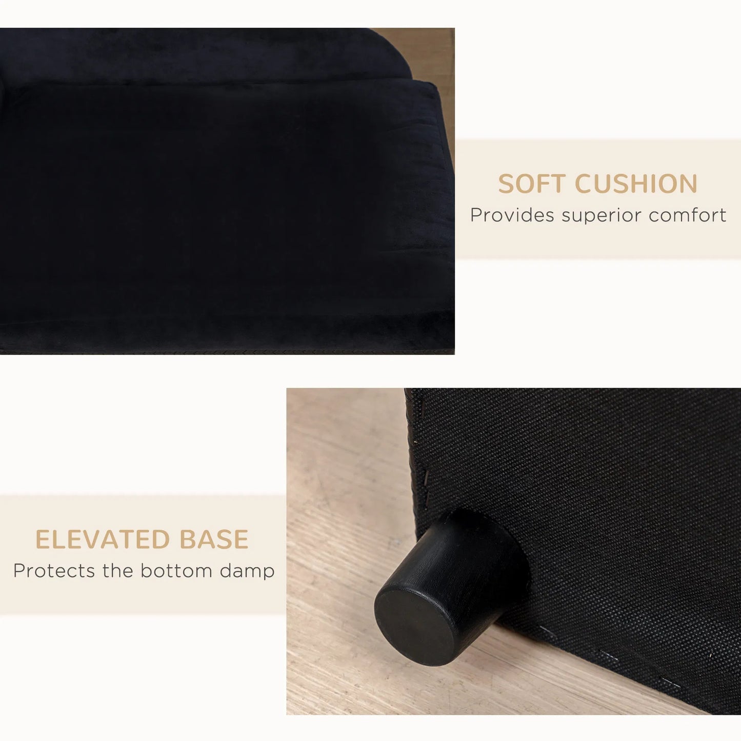 Small Dog Bed with Hidden Storage and Foam Cushion - Modern Pet Sofa, Black