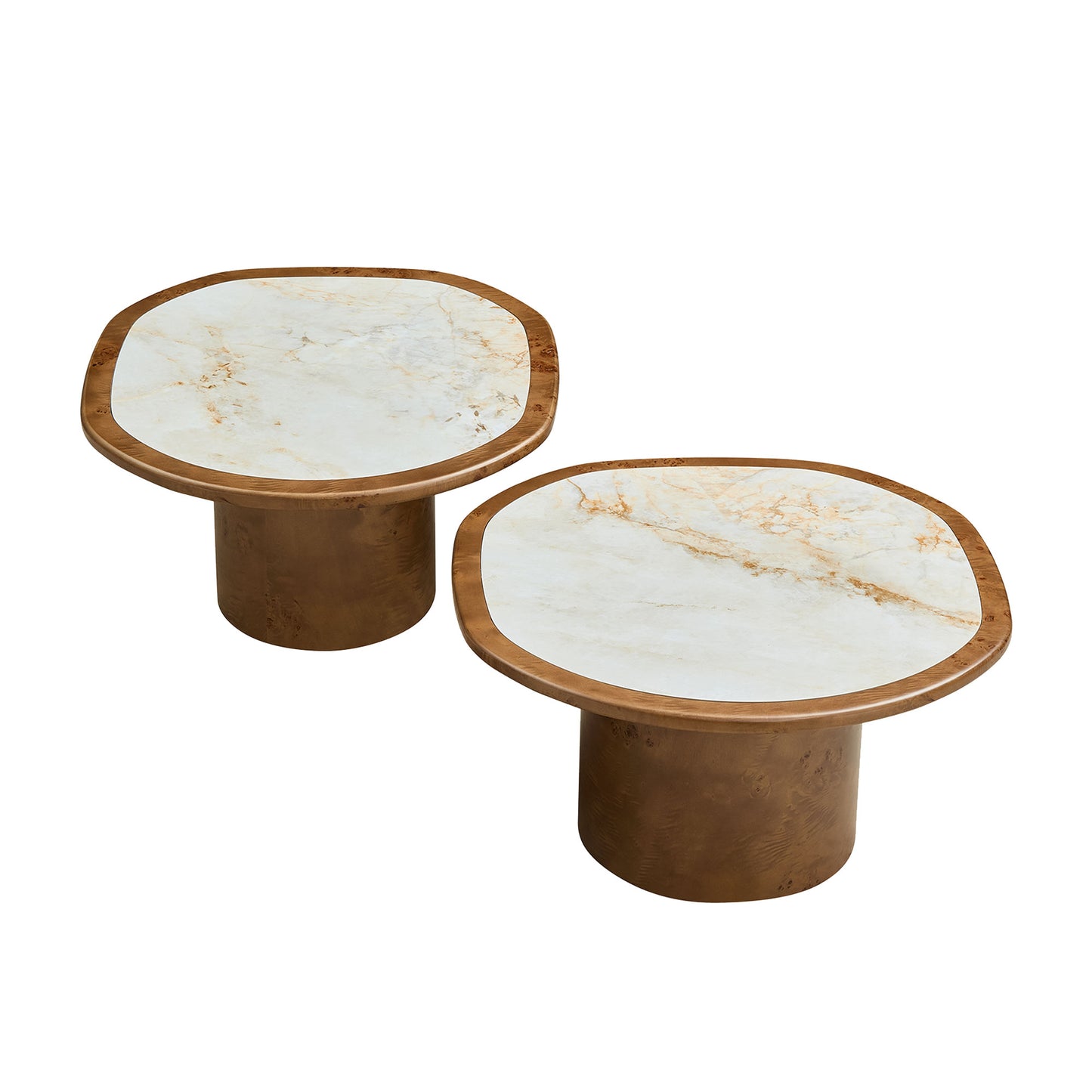 Irregular Coffee Table Set - 2 Piece Walnut MDF & Sintered Stone