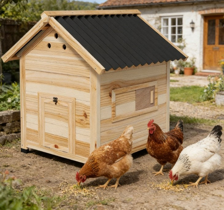Wooden Duck Coop with Openable Roof - Black & Natural Wood