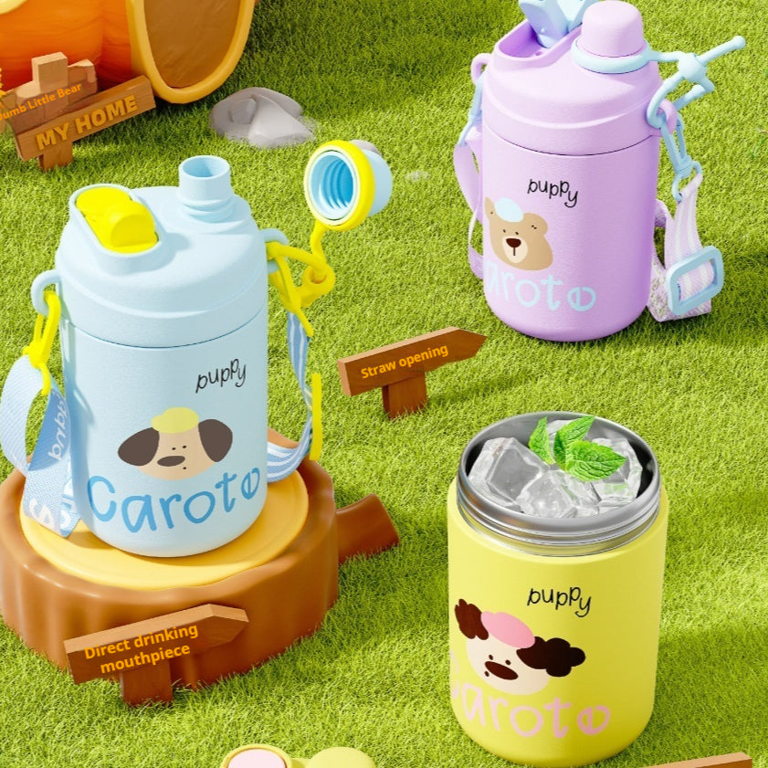 Children's Portable Insulated Straw Cup 500ml - Cute & Large Capacity