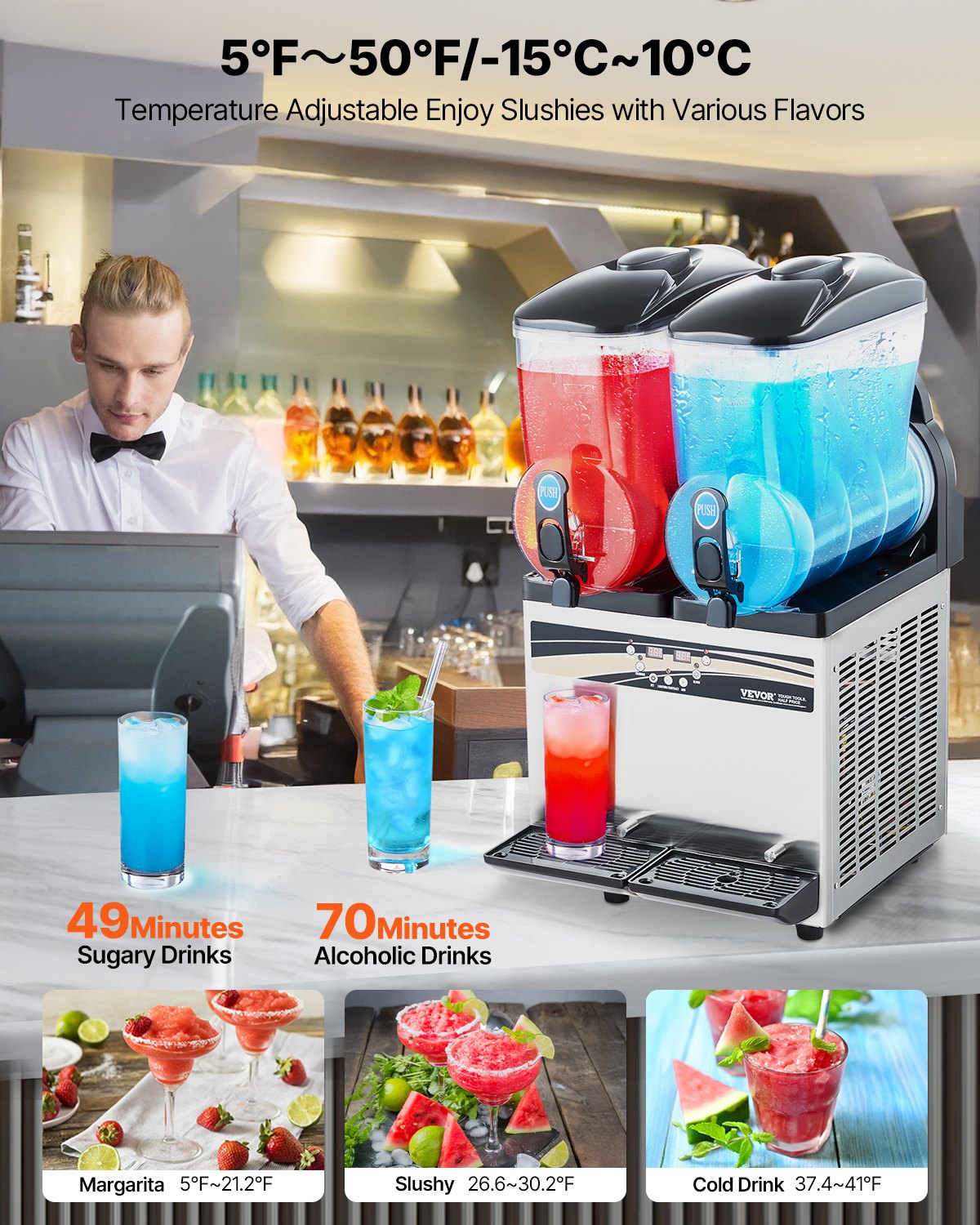 Commercial Slushy Machine 15L Dual Tank Margarita & Frozen Drink Maker