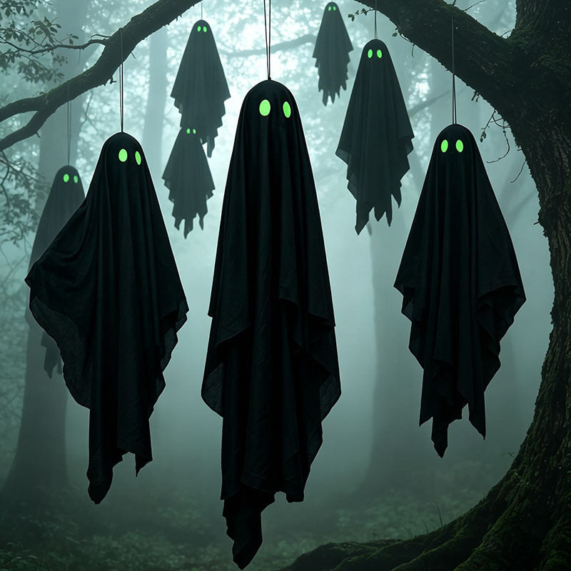 Glow-in-the-Dark Black Ghost Hanging Decoration for Outdoors & Windows