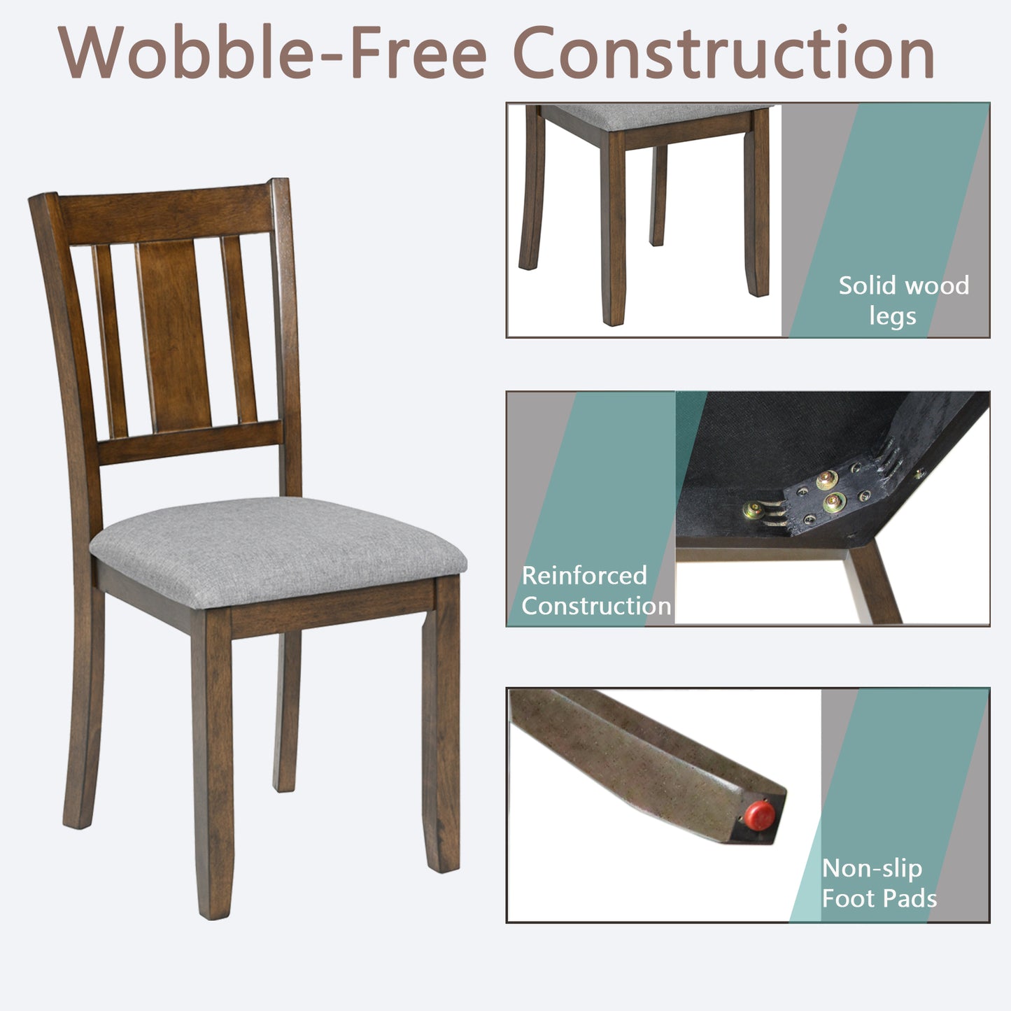 Walnut Wooden Dining Chairs Set of 4 with Padded Seats