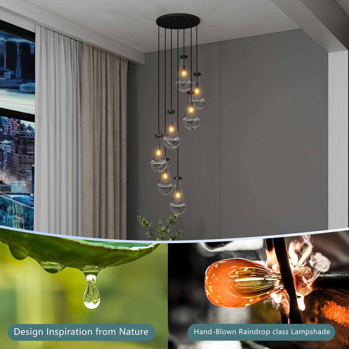 Modern Raindrop Pendant Light Chandelier - Adjustable Height