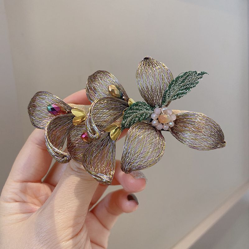 Elegant Flower Barrette Hair Clip - Metal Spring Clip