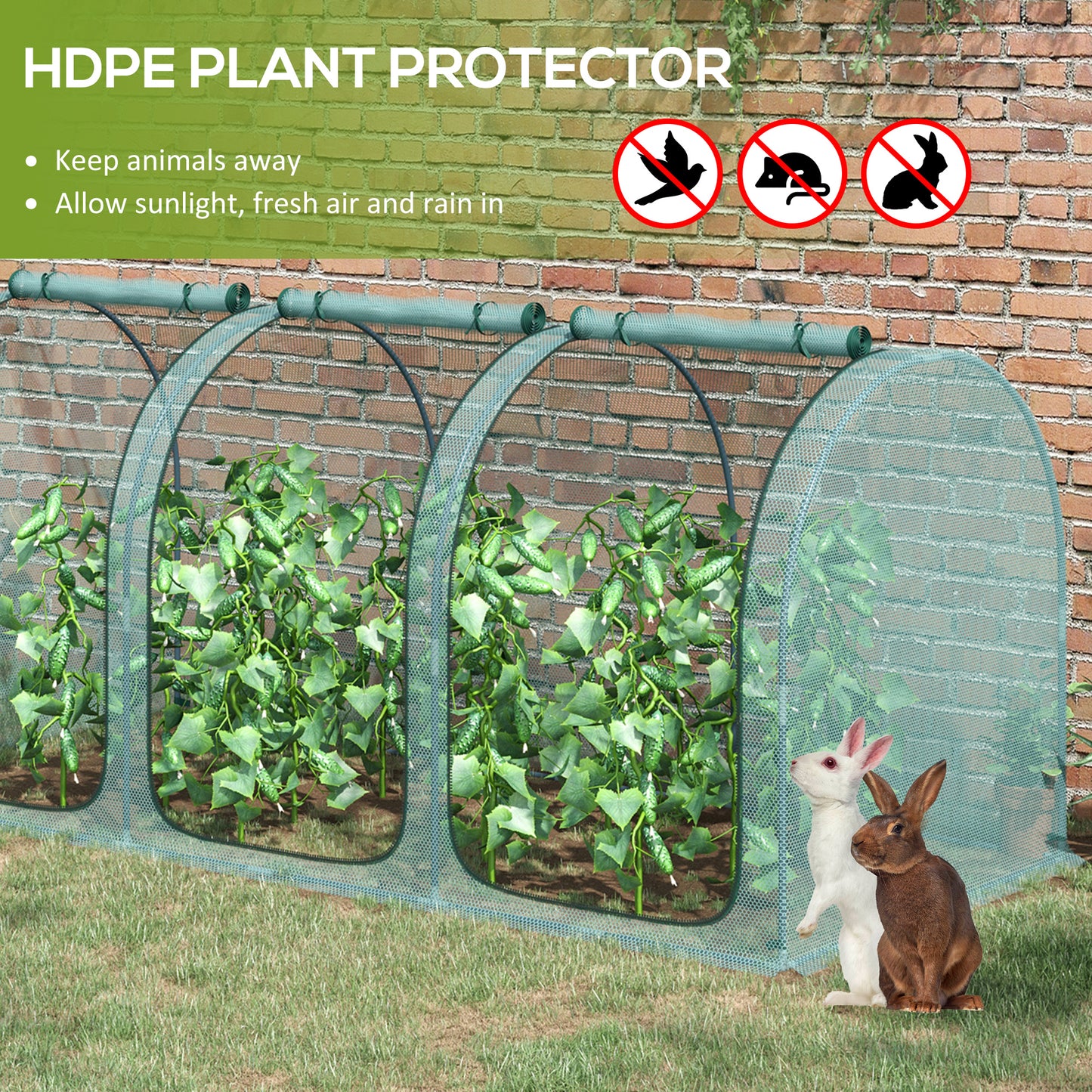 Garden Crop Cage with Zippered Doors and Ground Stakes, 9x4 ft Green