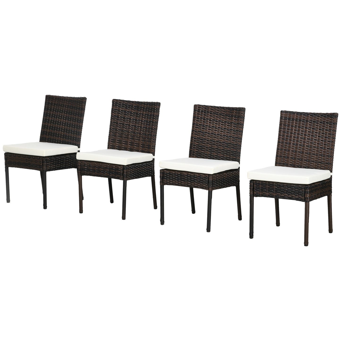4-Piece Brown Rattan Outdoor Dining Chairs Set with Cushions