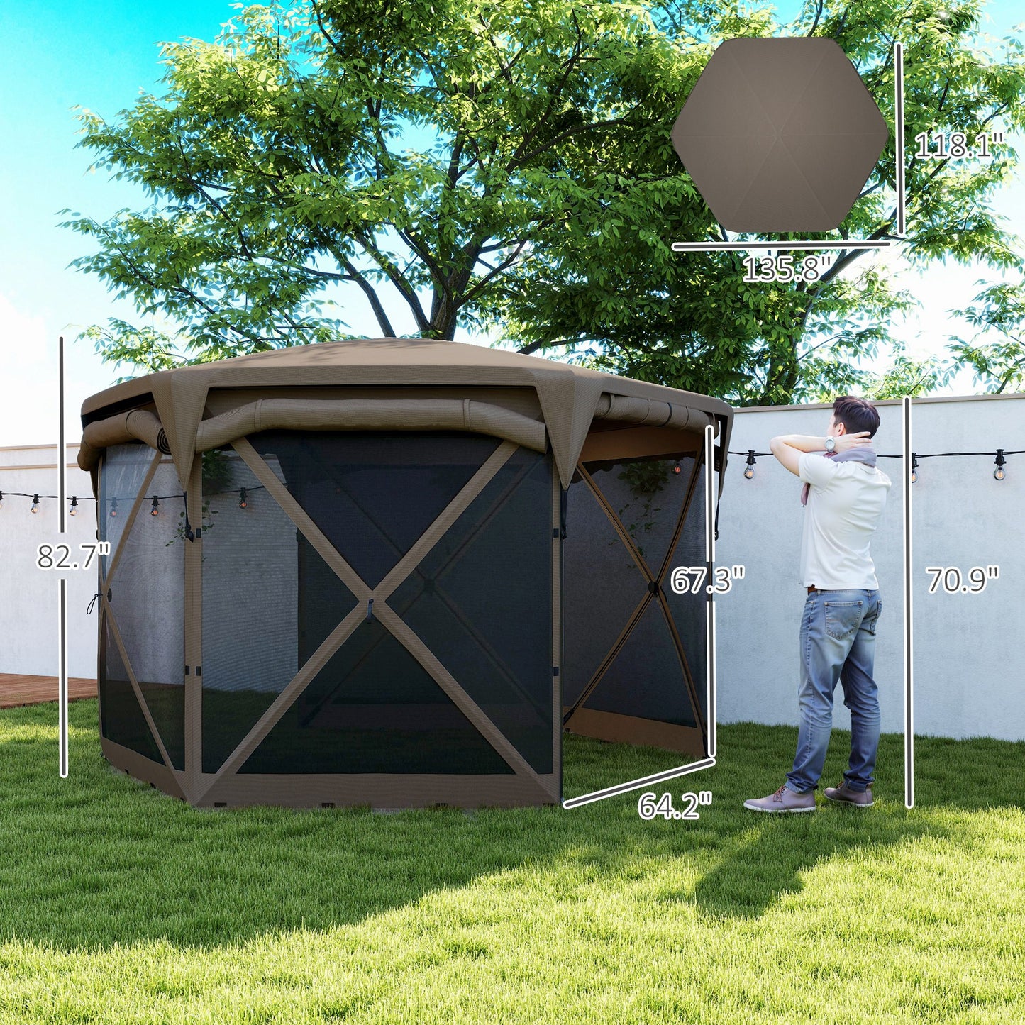 11x11 ft Pop Up Gazebo Tent with Removable Roof - Brown