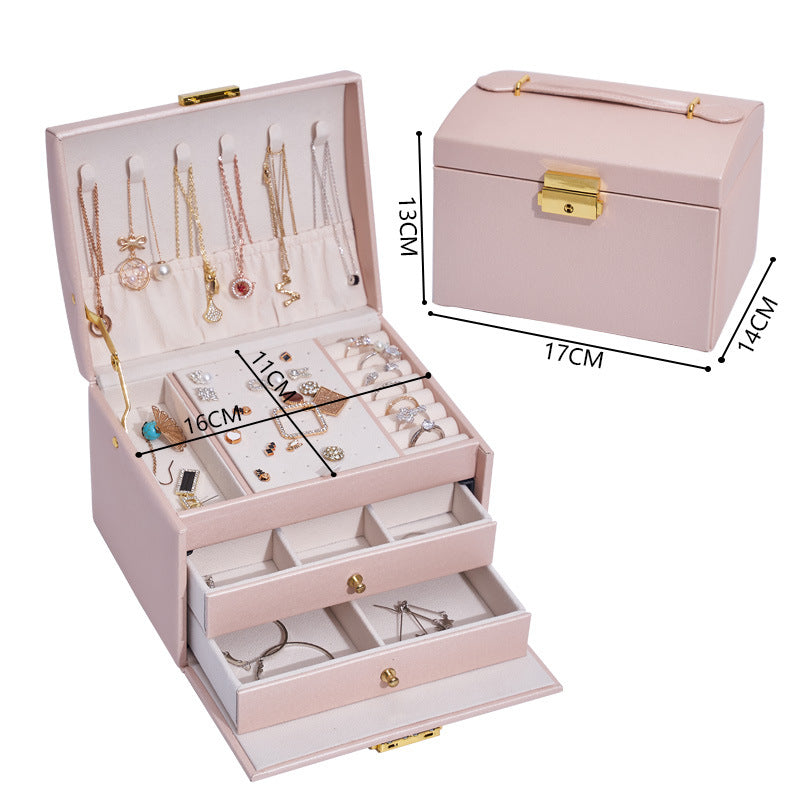 Three-Layer Jewelry Storage Box with Large Capacity - Travel & Home Organizer