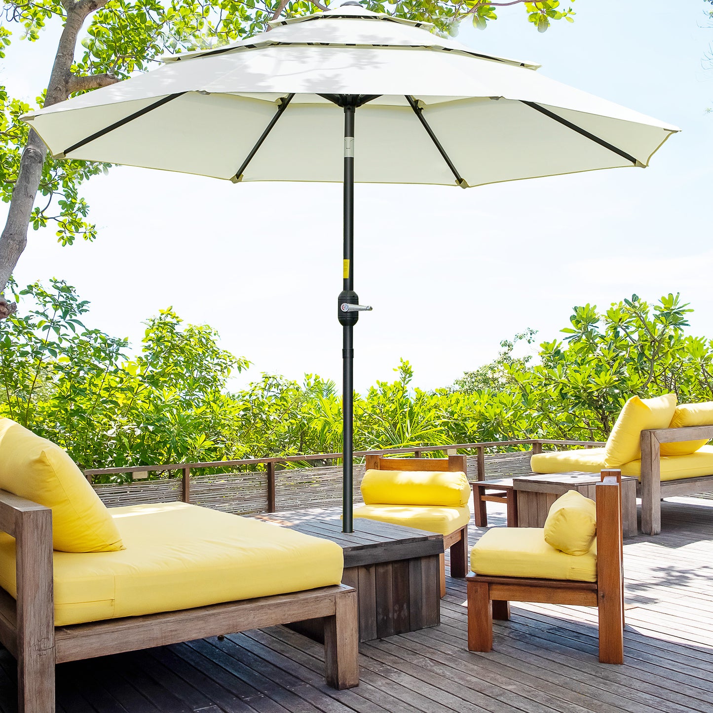 9ft 3-Tier Market Patio Umbrella with Crank & Tilt - Beige