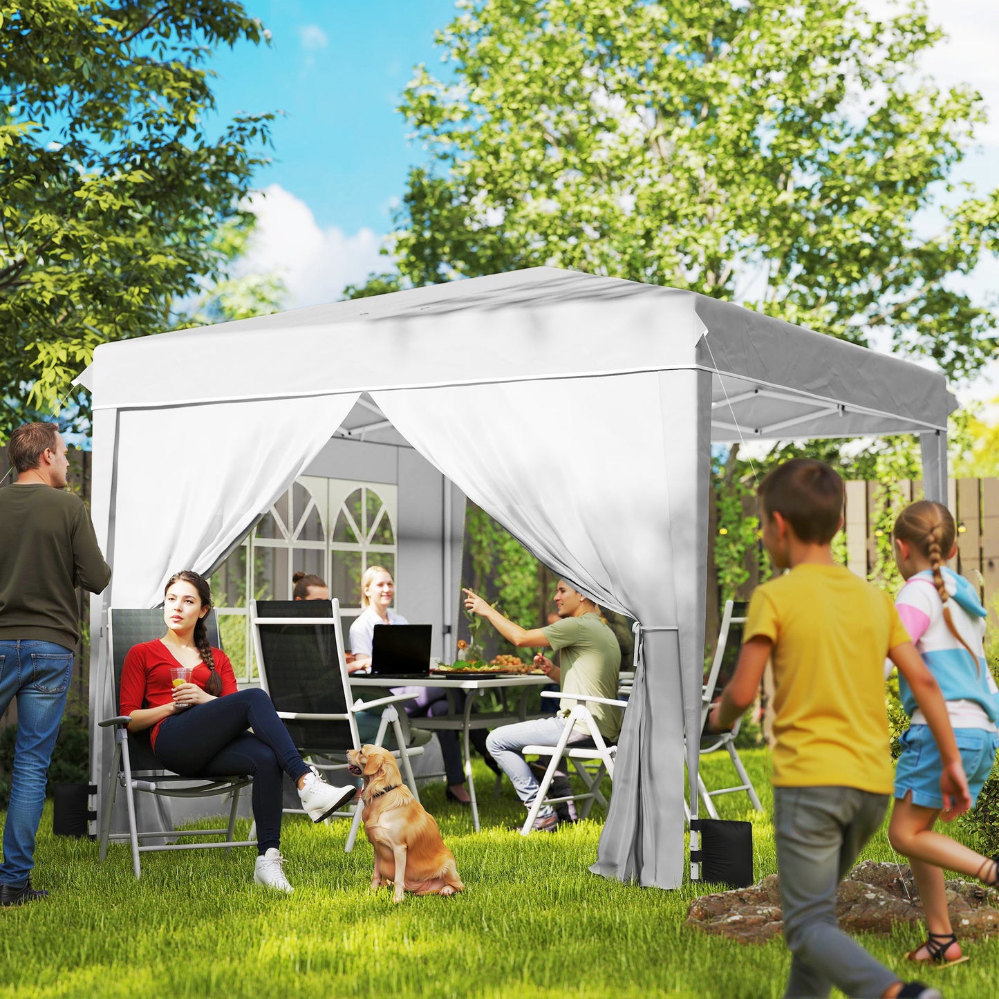 10x10 ft Pop Up Canopy Tent with Sidewalls - White