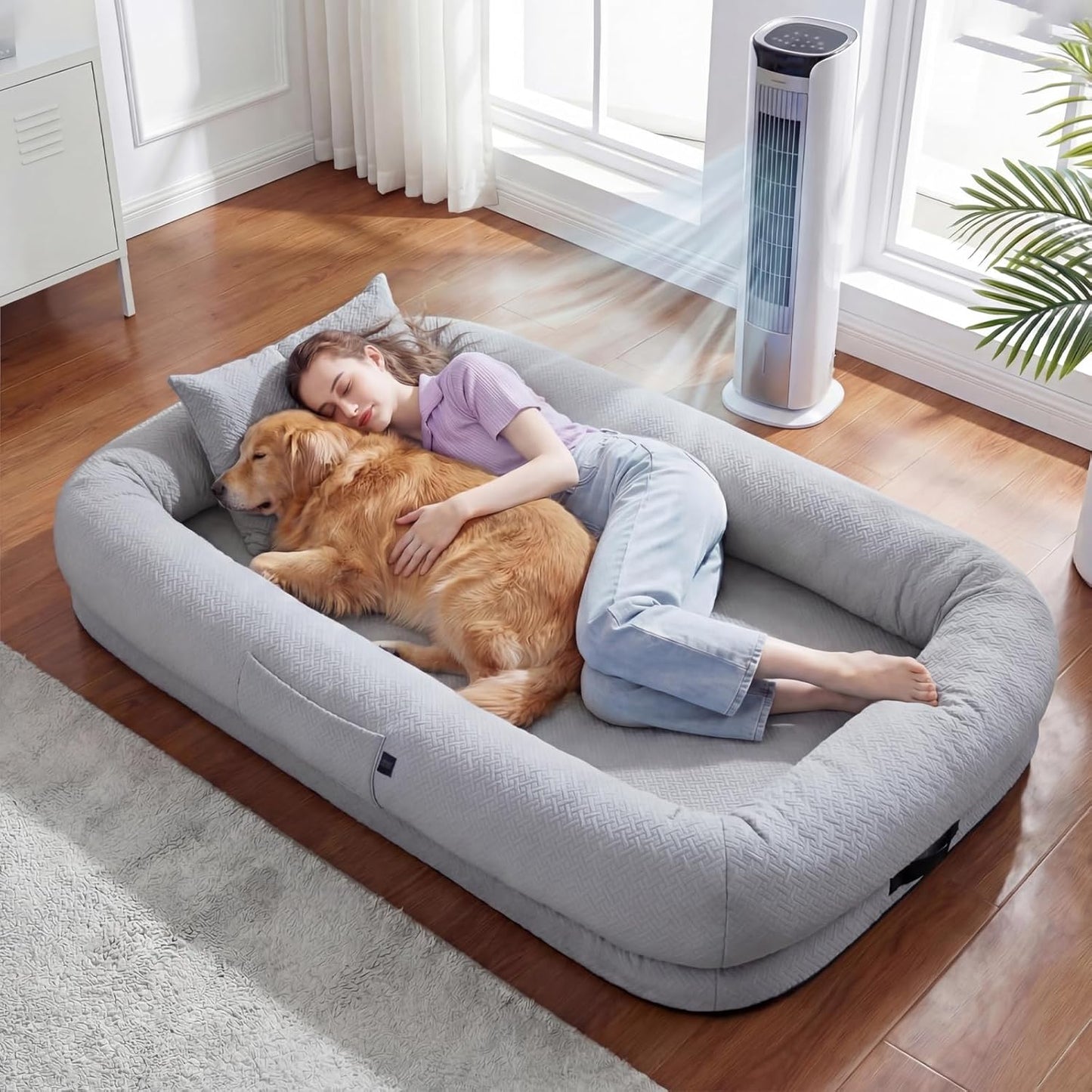 Cooling Dog Bed for Adults & Pets - Breathable Washable Lounger 72x41x12 Inches - Glacier Grey