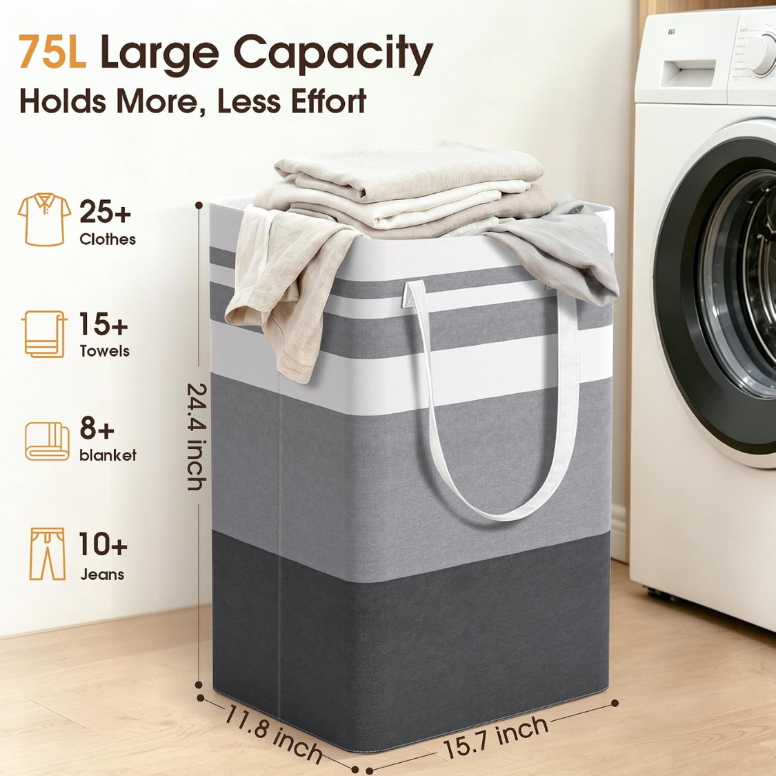 2 Pack Large Laundry Baskets, Waterproof, Freestanding Hampers,