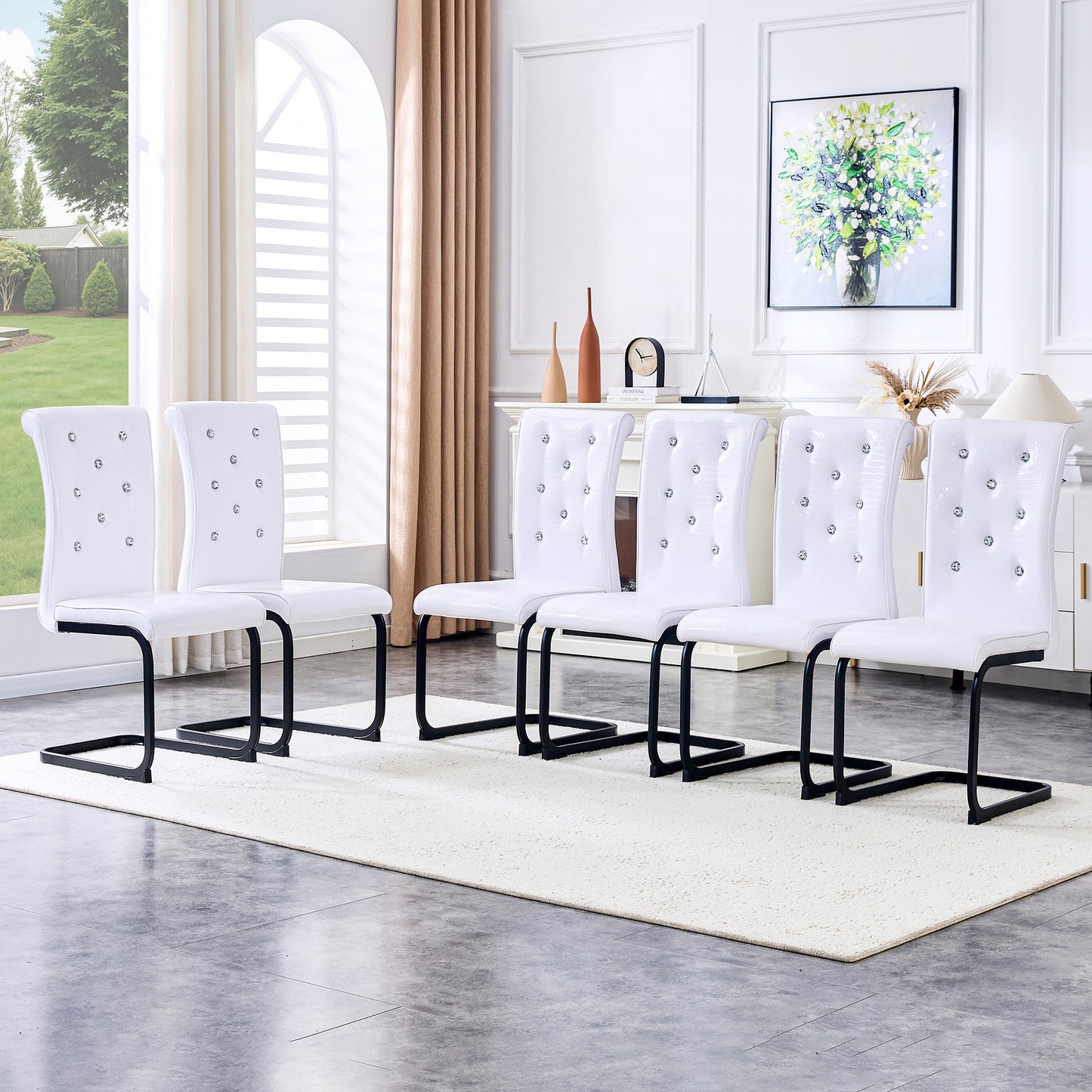 Set Of 4,Retro Alligator Skin Upholstered Dining Chairs,with Crystal