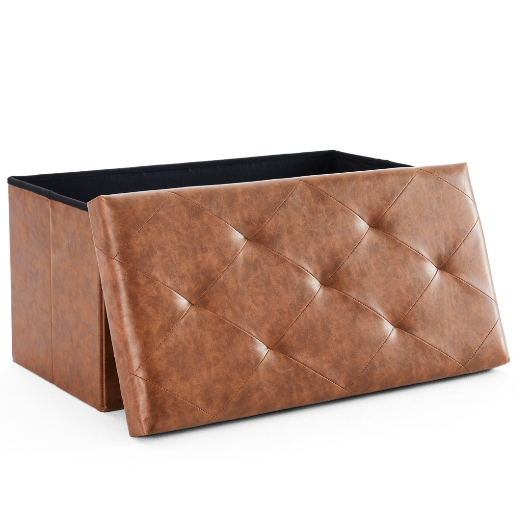 Foldable Storage Ottoman Bench 43in, Foot Rest Stool, Synthetic