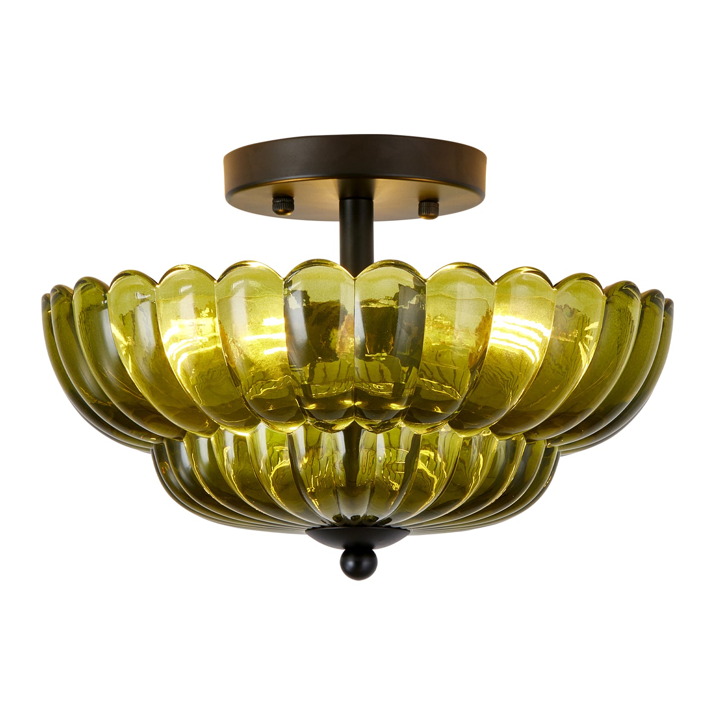 Green Glass Semi Flush Mount Ceiling Light - 3-Bulb Modern Fixture for Living Room & Bedroom