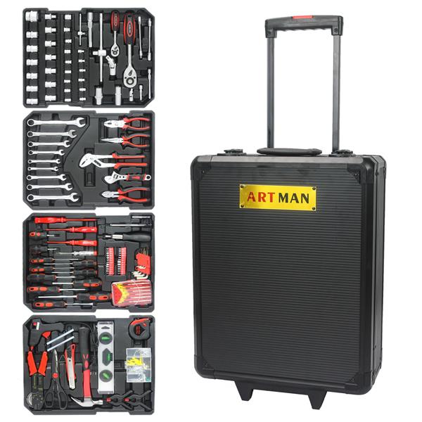 Black 4-Layer Hand Tool Toolbox with Wheels and Lock