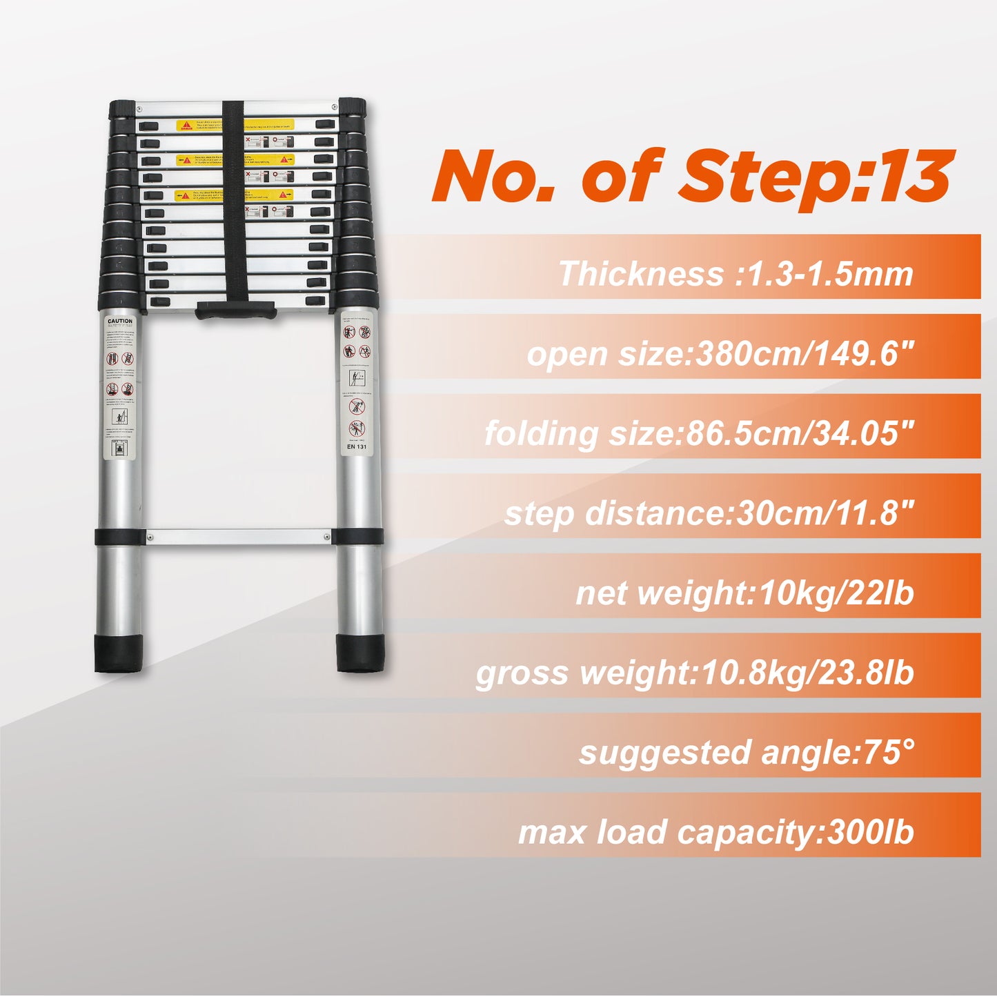 12.5 ft Aluminum Telescoping Ladder - Heavy Duty Outdoor Extension Ladder