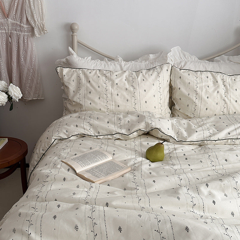 Embedded Rope Style Cotton Duvet Cover - Botanical Floral Pattern, Multiple Sizes