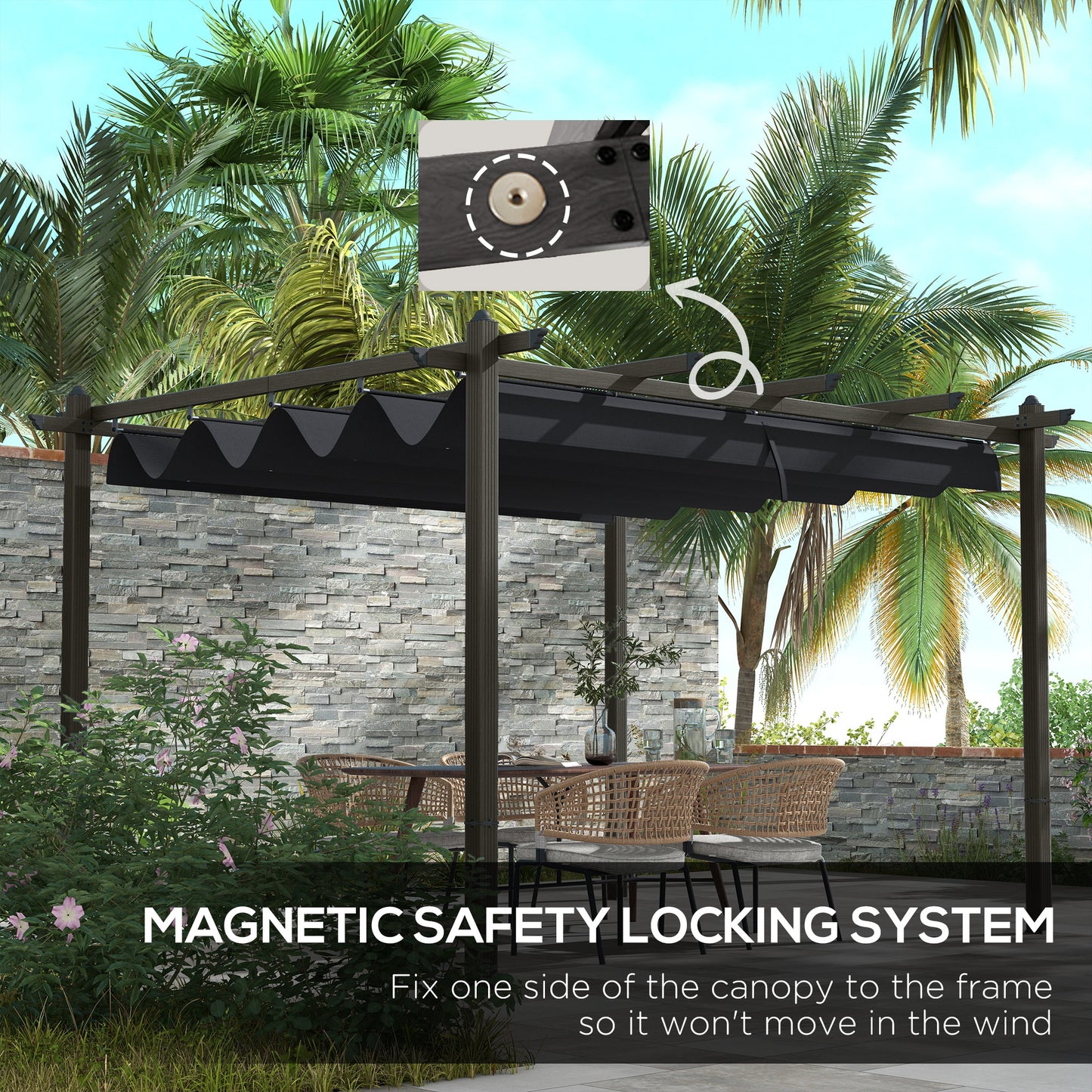 Aluminum Retractable Pergola Canopy - Gray Outdoor Shade Shelter