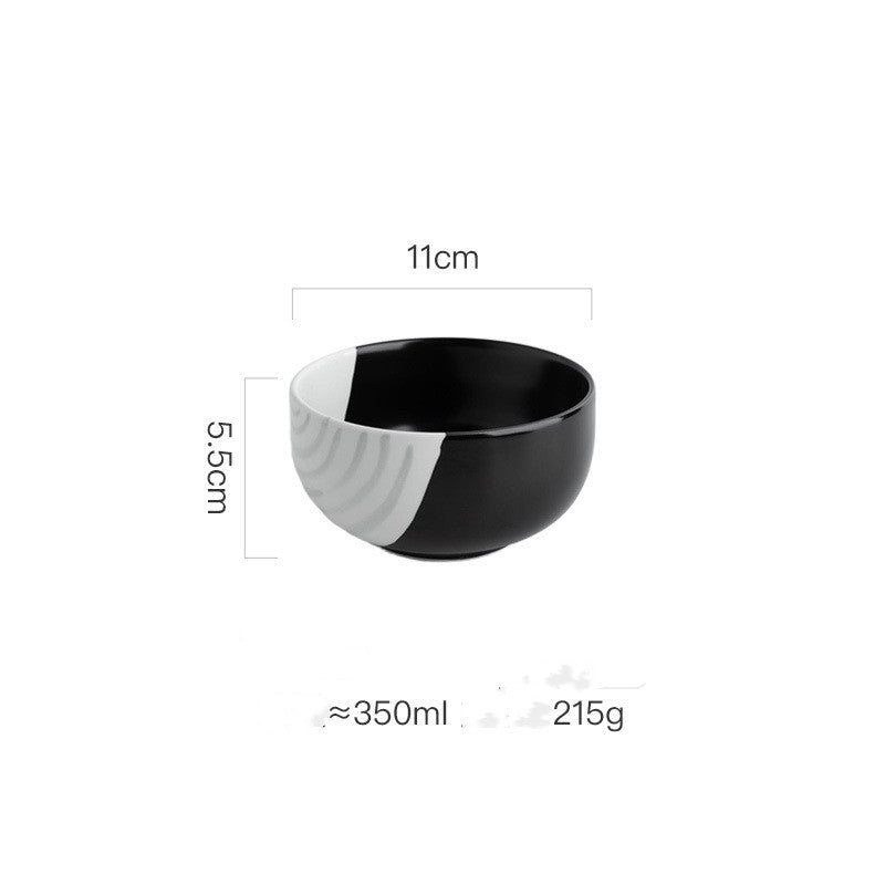 Ceramic Dinnerware Set with Bowls Cups & Spoons - Black & White