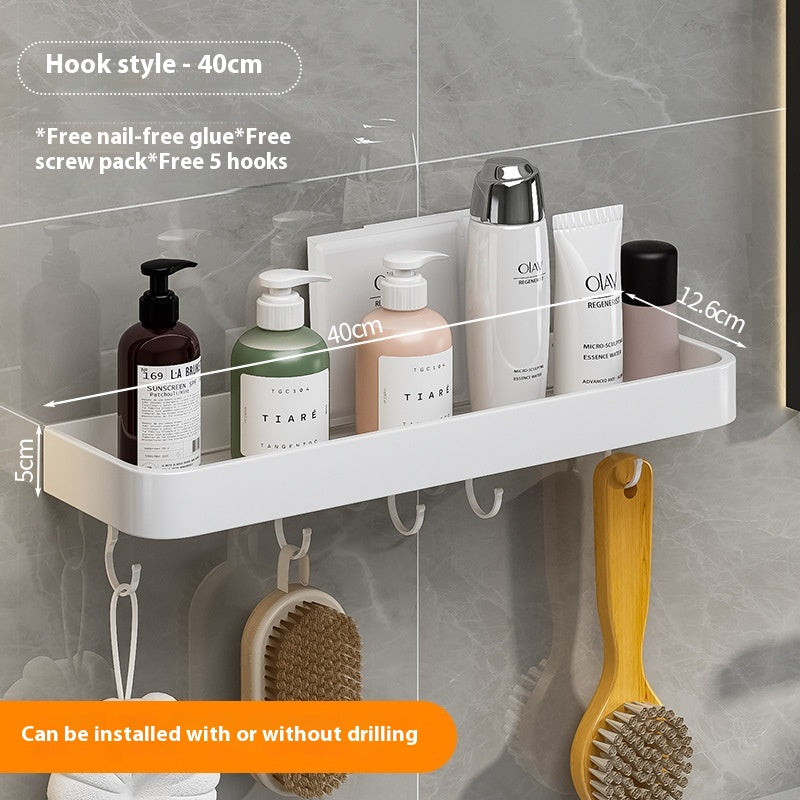 Punch-Free Wall-Mounted Bathroom Storage Rack Aluminum Home Organizer