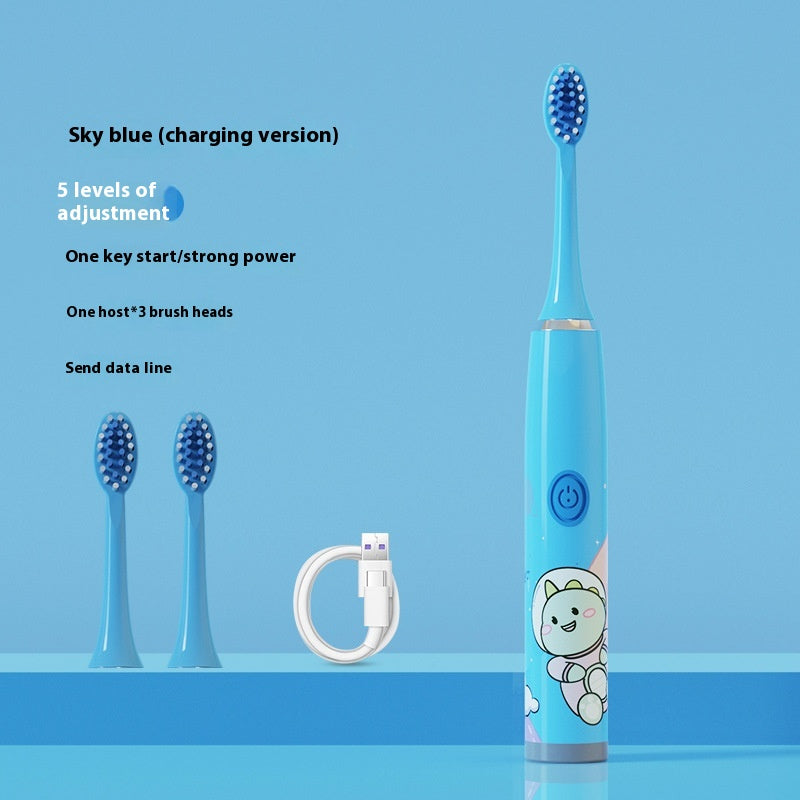 Electric Cartoon Soft Bristle Rechargeable Waterproof Toothbrush with 3 Brush Heads