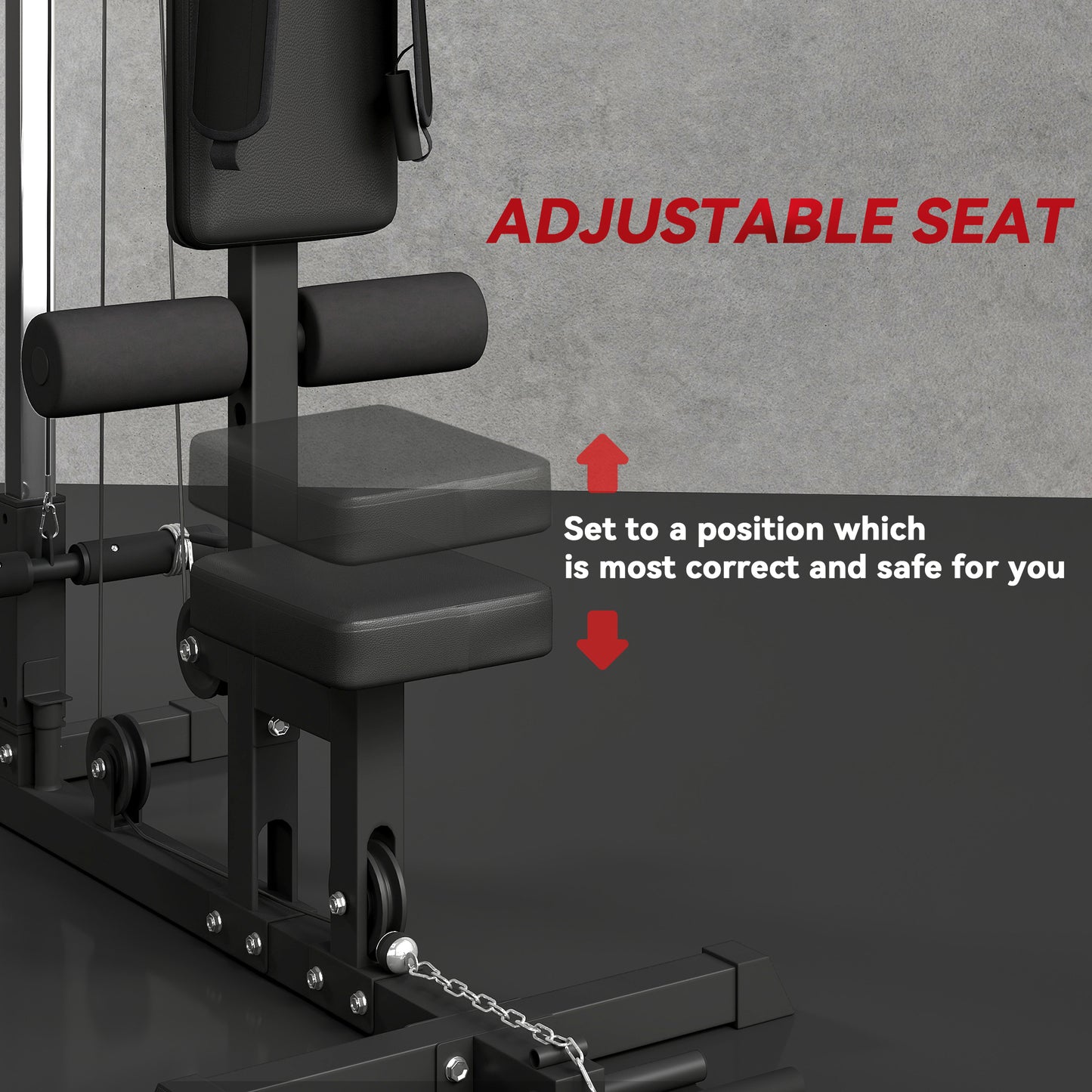 Lat Pull Down Machine with Adjustable Seat & Low Pulley - Black