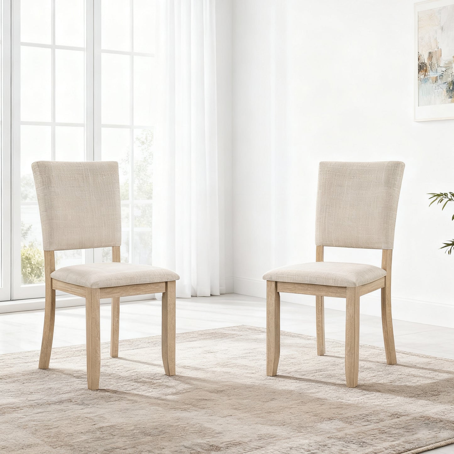 Modern Minimalist Dining Chairs Set of 4 with Padded Seat - Light Oak & Beige