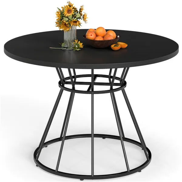 47" Round Black Dining Table for 4-6 - Hourglass Metal Base