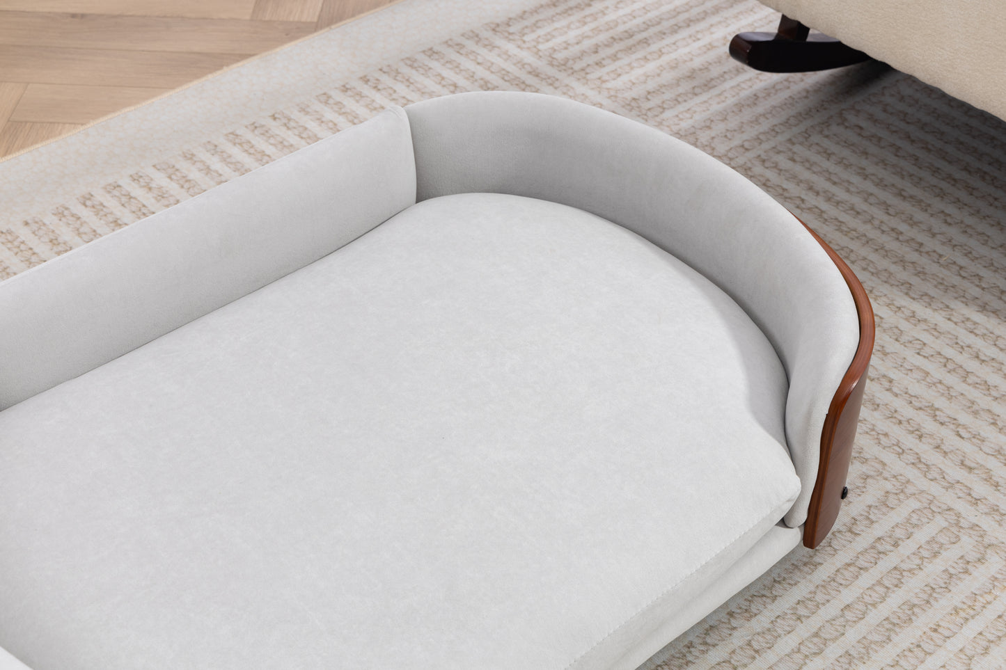 Large Elevated Dog Bed with Velvet Cushion and Solid Wood Legs - Scandinavian Style Pet Sofa