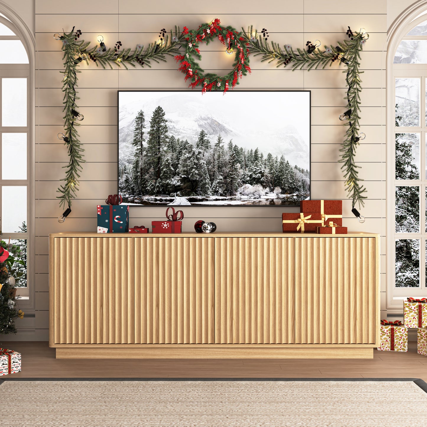 Natural Buffet Cabinet with Storage - 62.99" Sideboard & Shelves