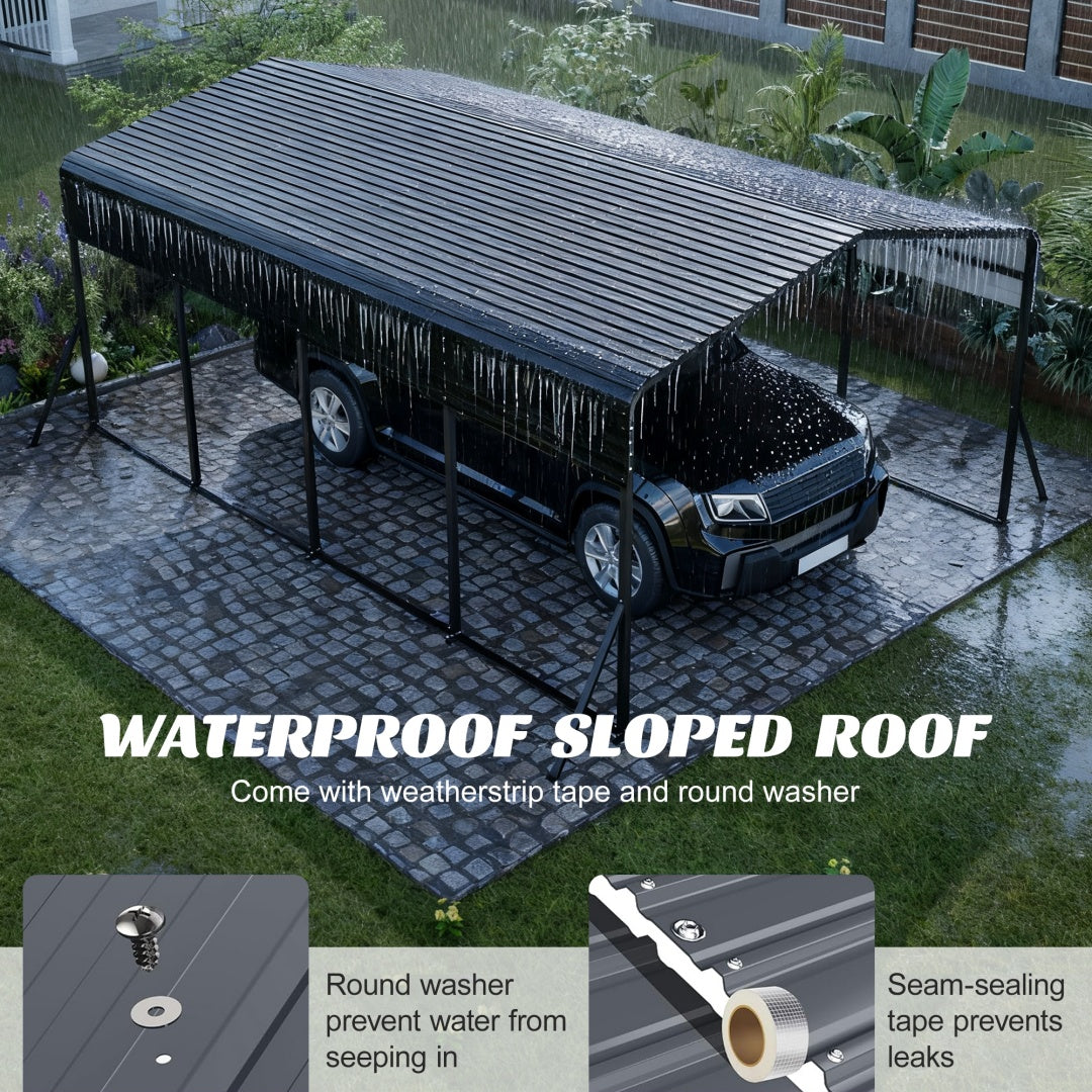 Heavy Duty Galvanized Steel Carport Canopy with Waterproof Roof - Large Capacity Shelter
